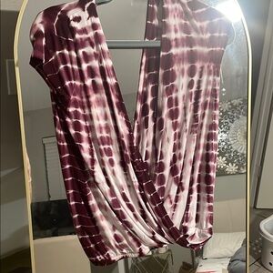 Chaser - Wine & White Cap Sleeve Draped Wrap Blouse